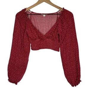 L.A. Hearts Shirt Womens XS Red Floral Long Sleeve Smocked Crop Top Rayon